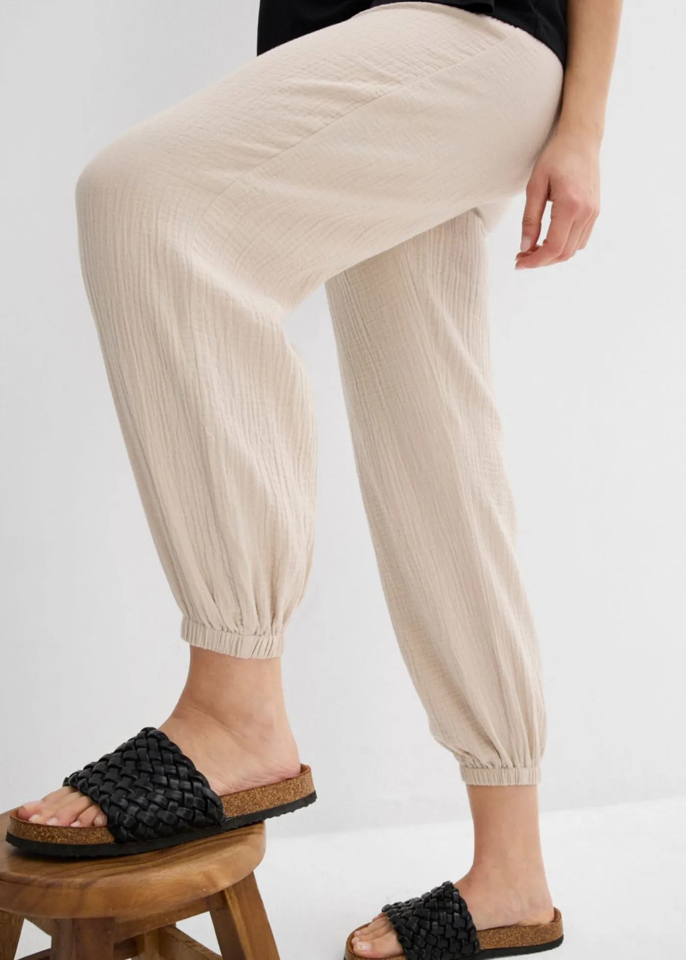 Sale Pantalón premamá 2 en 1 de muselina pura de algodón para durante y después del embarazo Mujer Premamá