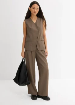 Outlet Pantalón sin cierre con estructura de sarga Mujer Esenciales|Pantalones