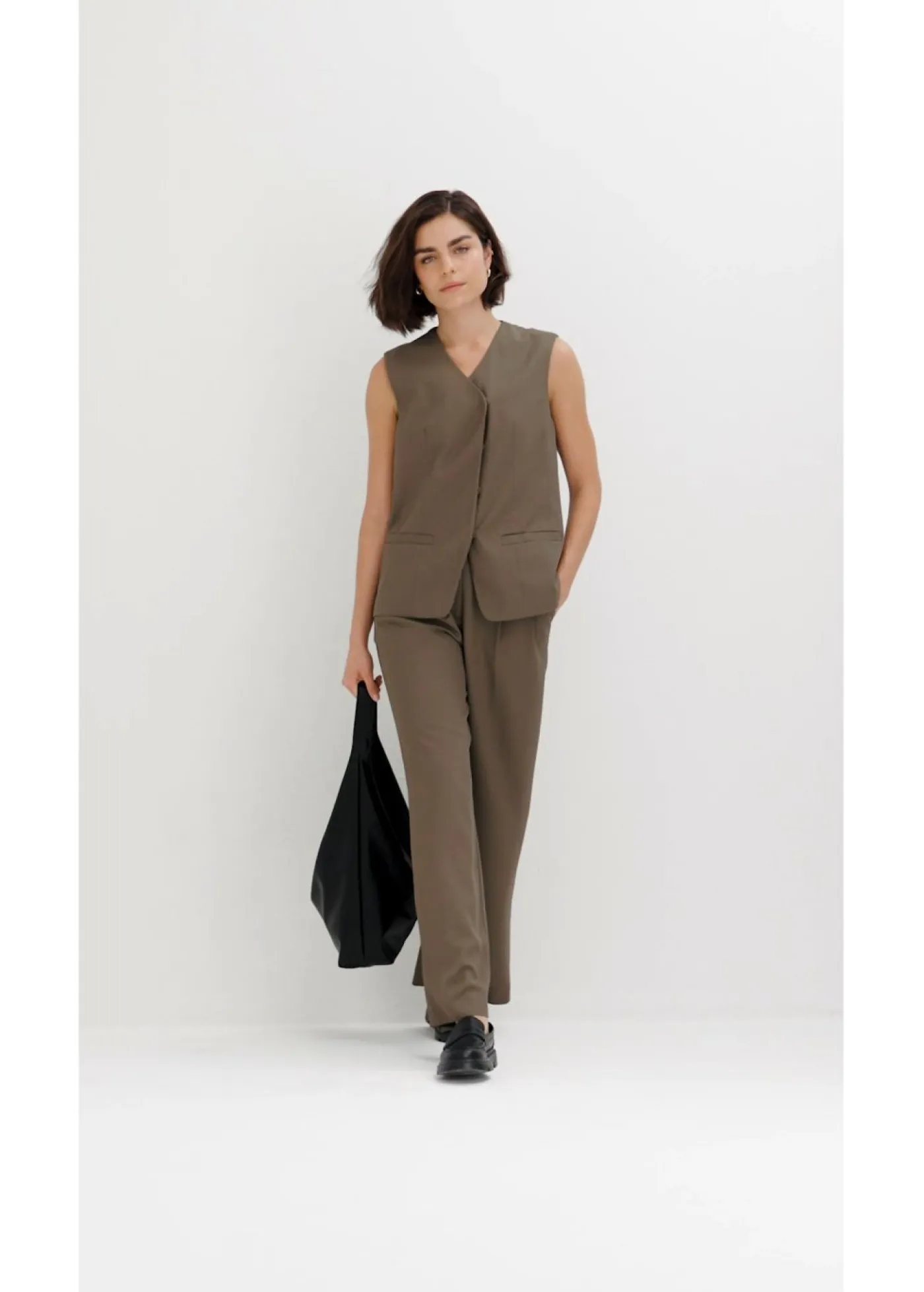 Outlet Pantalón sin cierre con estructura de sarga Mujer Esenciales|Pantalones