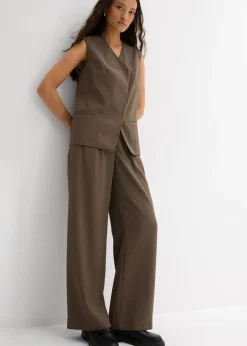 Outlet Pantalón sin cierre con estructura de sarga Mujer Esenciales|Pantalones
