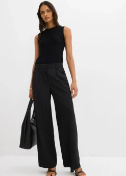 Pantalón sin cierre con estructura de sarga Mujer Esenciales|Pantalones