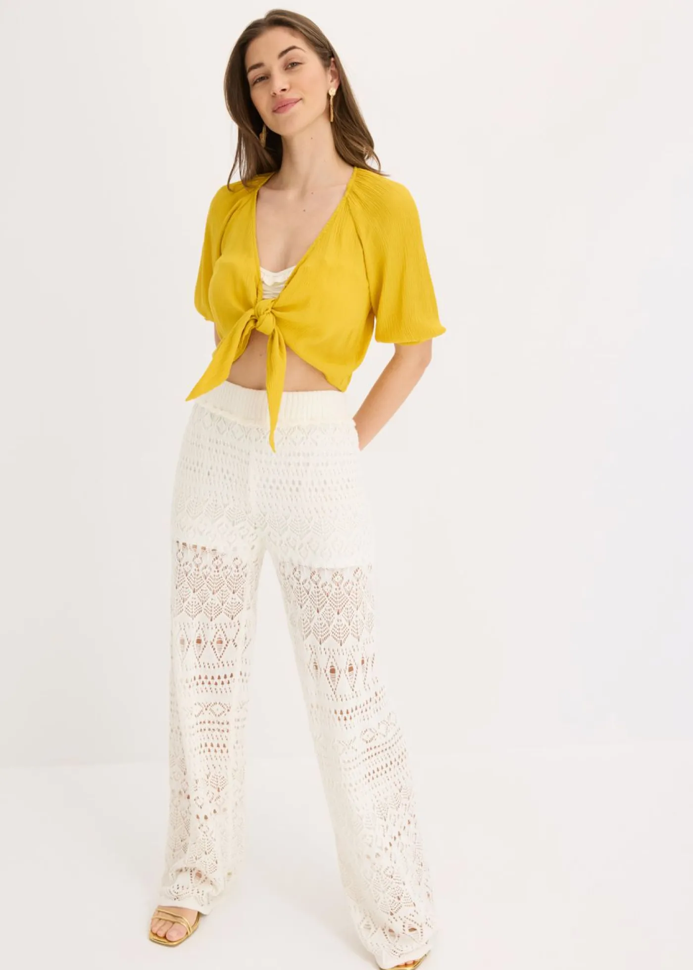 Hot Pantalón sin cierre con patrón de punto calado Mujer Pantalones