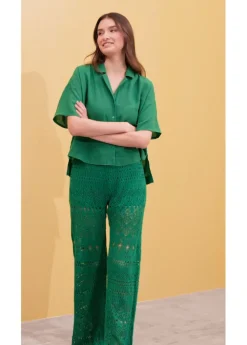 Hot Pantalón sin cierre con patrón de punto calado Mujer Pantalones
