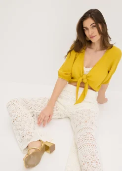 Hot Pantalón sin cierre con patrón de punto calado Mujer Pantalones