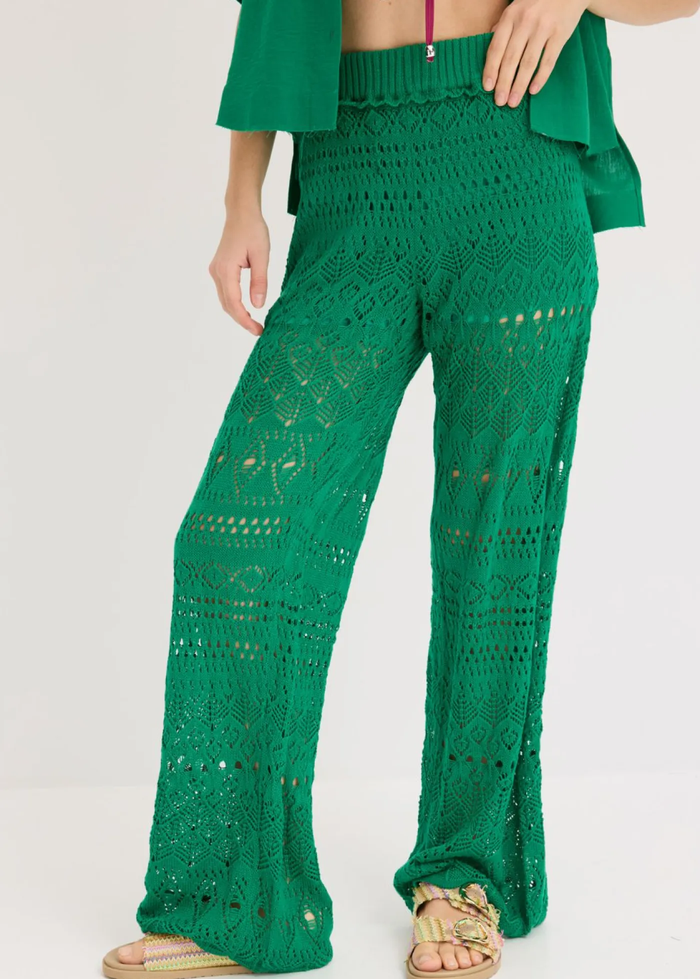 Online Pantalón sin cierre con patrón de punto calado Mujer Pantalones