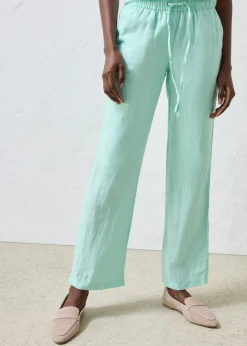 Outlet Pantalón sin cierre de lino puro Mujer Premium|Pantalones