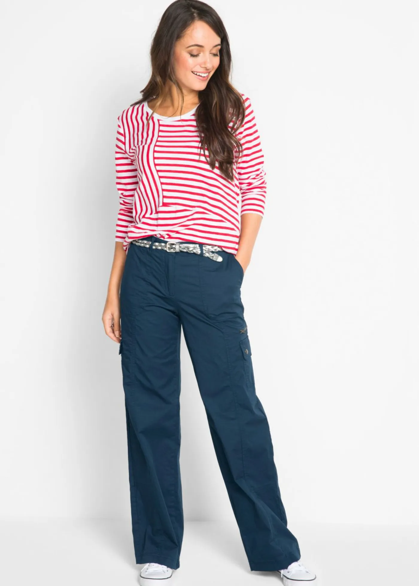Pantalón tipo cargo de algodón, mid waist Mujer Pantalones
