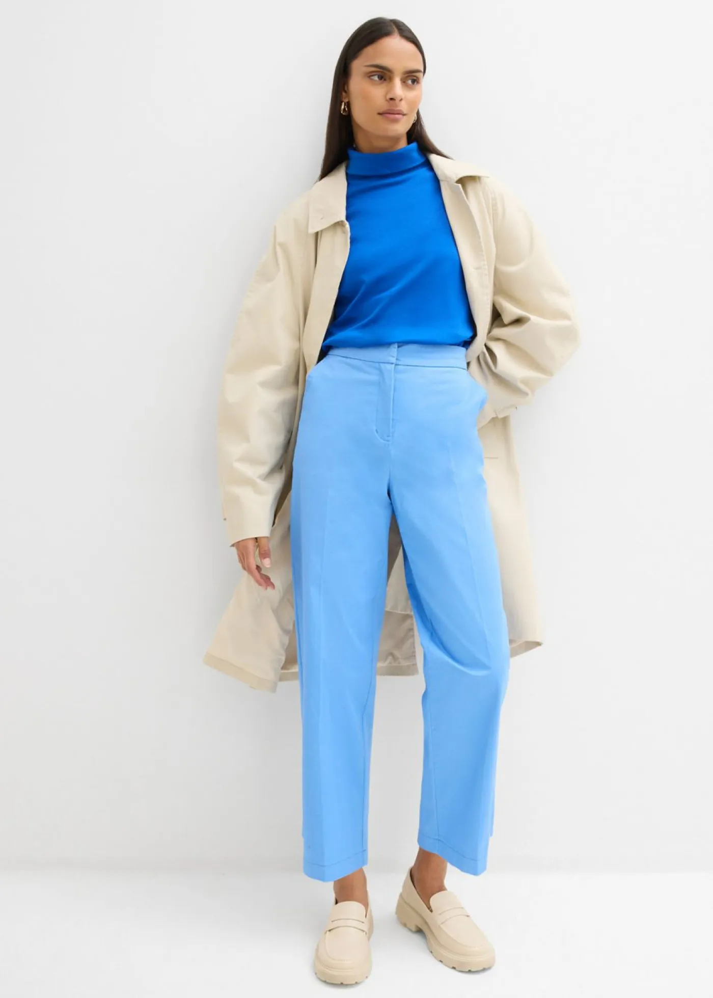 Hot Pantalón tipo chino de sarga de algodón Mujer Esenciales|Pantalones