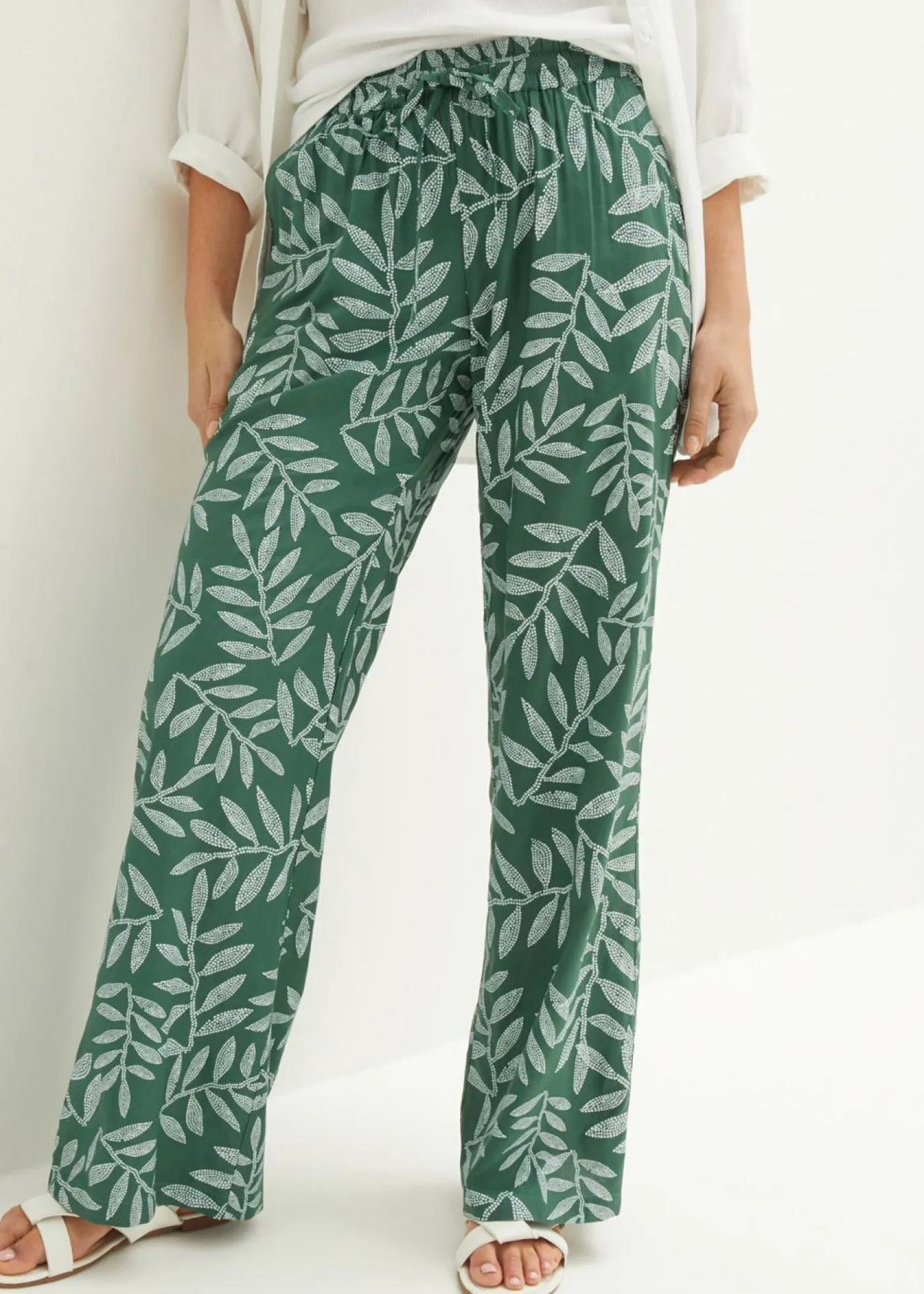 Pantalón tipo palazzo de viscosa sostenible con estampado Mujer Pantalones