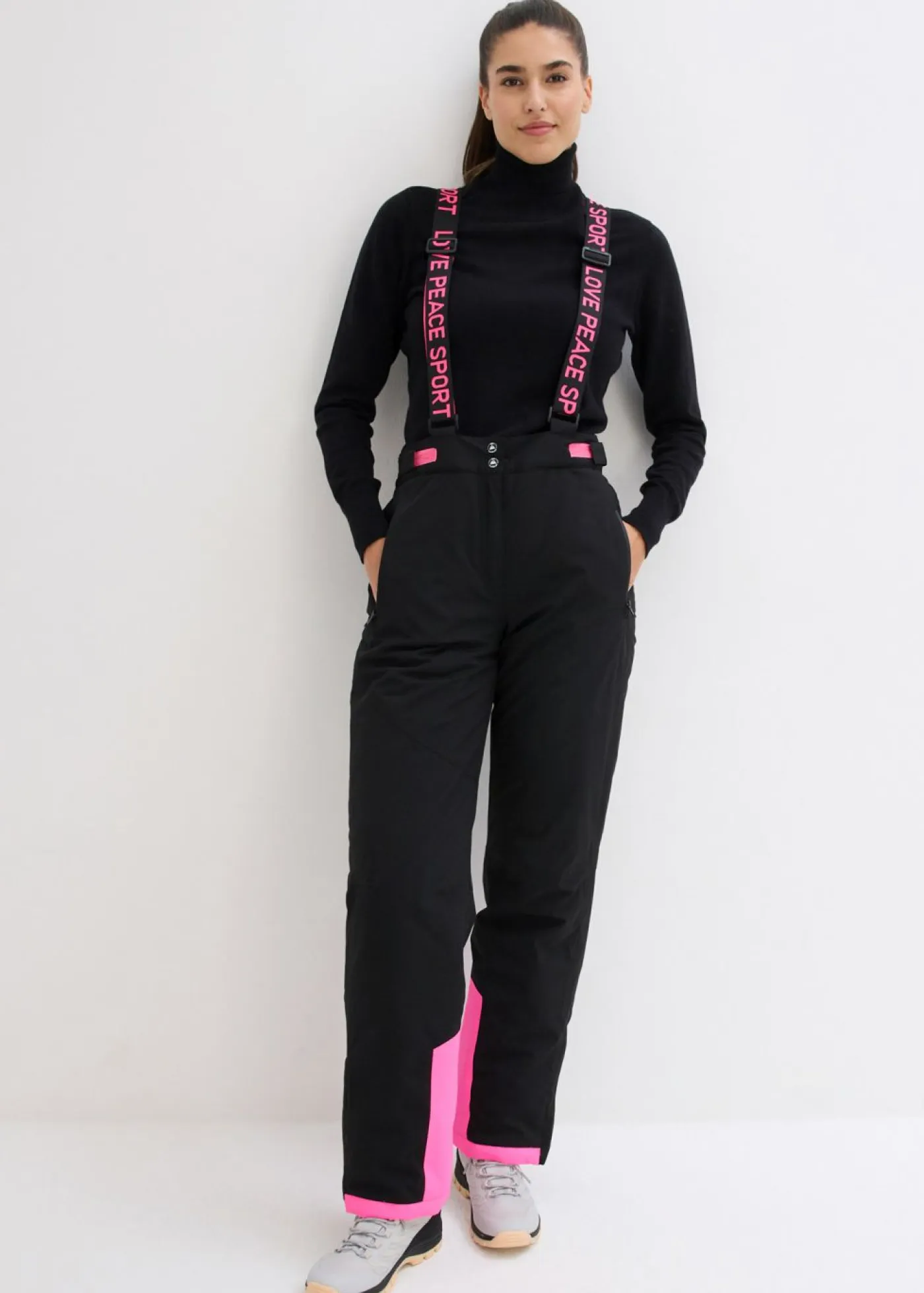 Pantalón térmico funcional de esquí con tirantes desmontables, material impermeable y corte recto Mujer Ropa Térmica|Ropa Para El Aire Libre