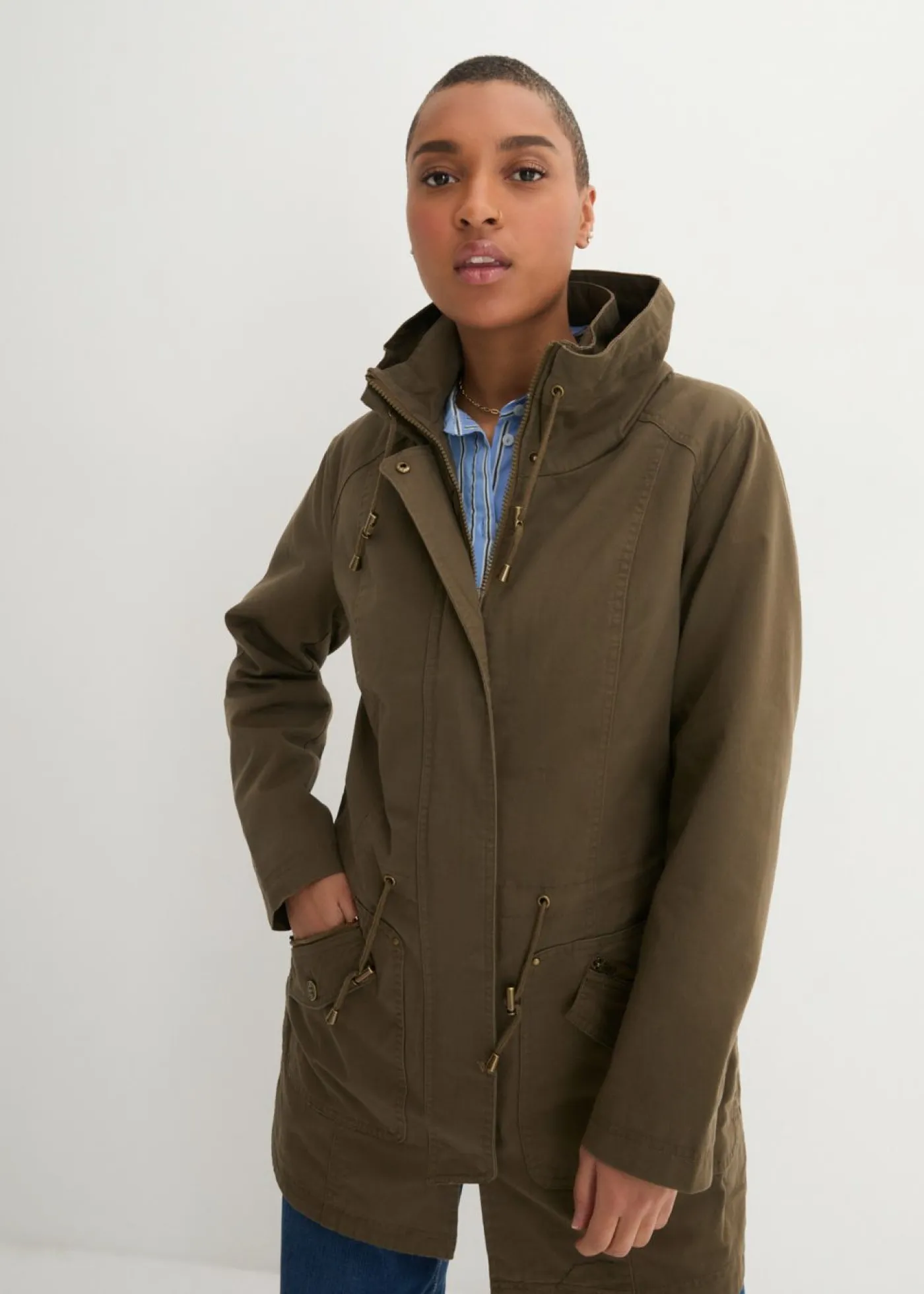 Parka corta de algodón con cuello alto, entallada Mujer Chaquetas Y Abrigos