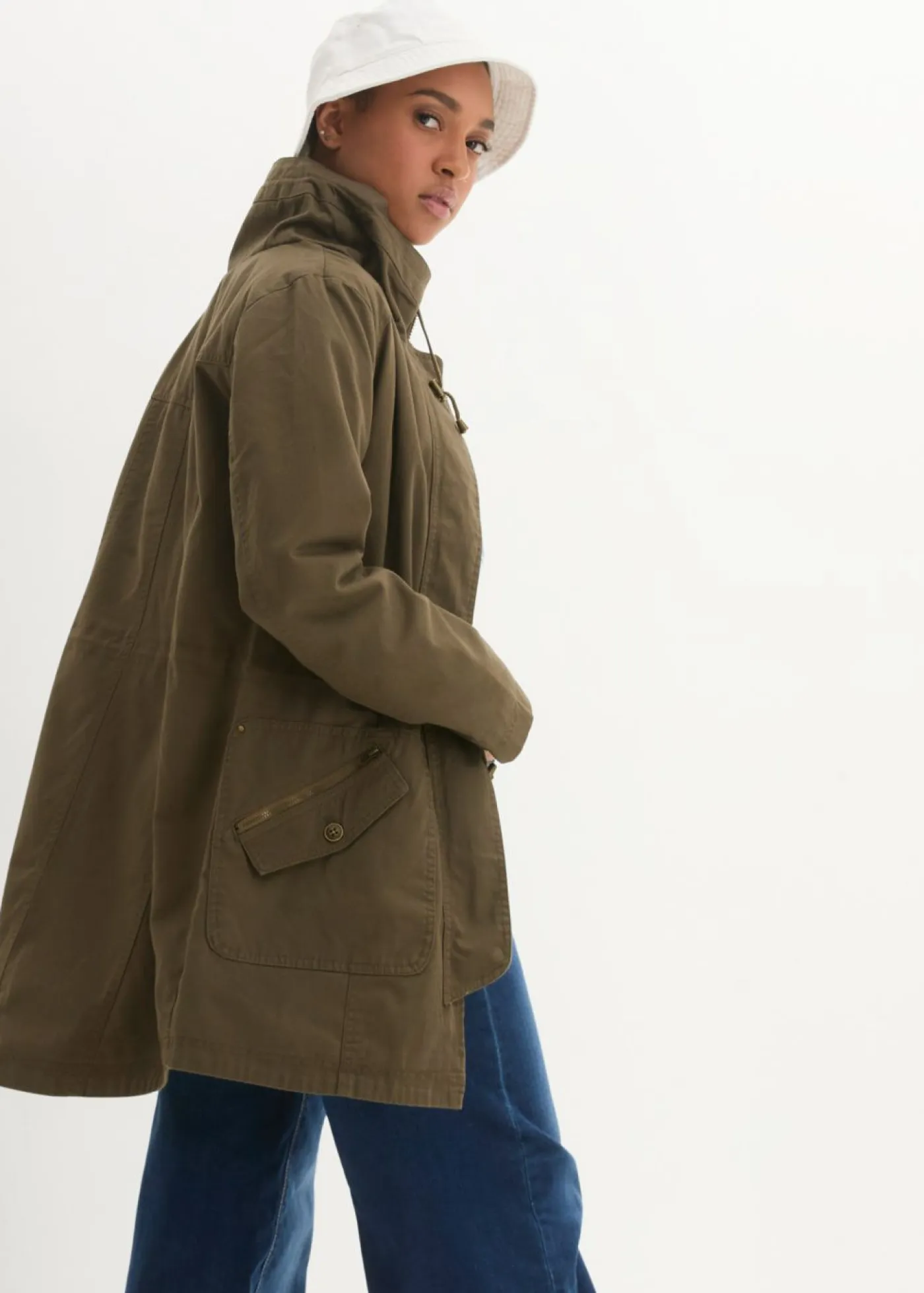 Parka corta de algodón con cuello alto, entallada Mujer Chaquetas Y Abrigos