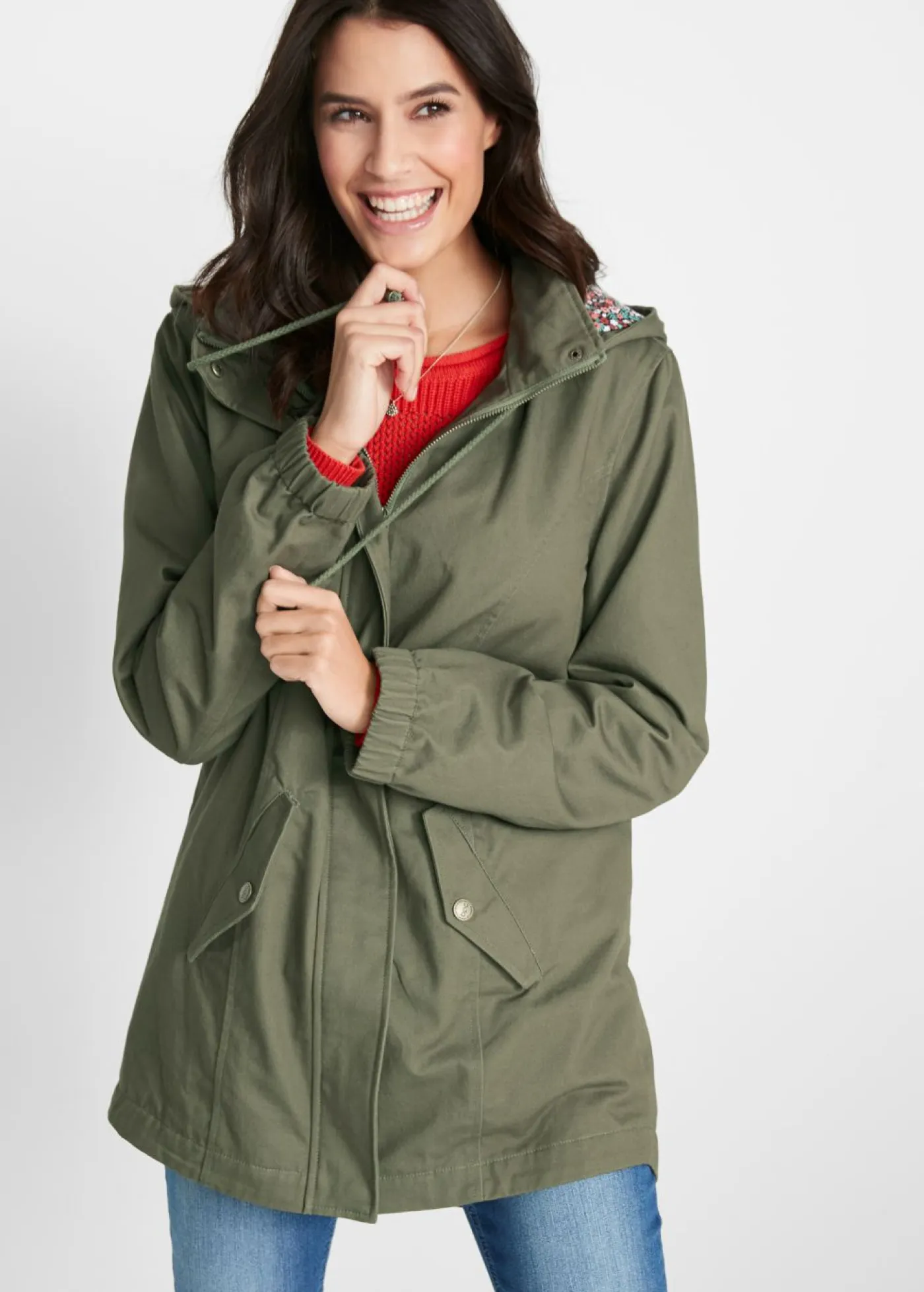Parka de entretiempo de algodón con capucha estampada Mujer Chaquetas Y Abrigos|Novedades