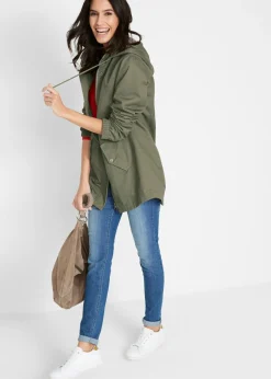 Parka de entretiempo de algodón con capucha estampada Mujer Chaquetas Y Abrigos|Novedades