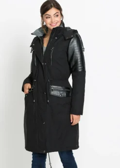 Outlet Parka larga con inserciones de piel sintética Mujer Chaquetas Y Abrigos
