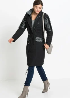 Outlet Parka larga con inserciones de piel sintética Mujer Chaquetas Y Abrigos