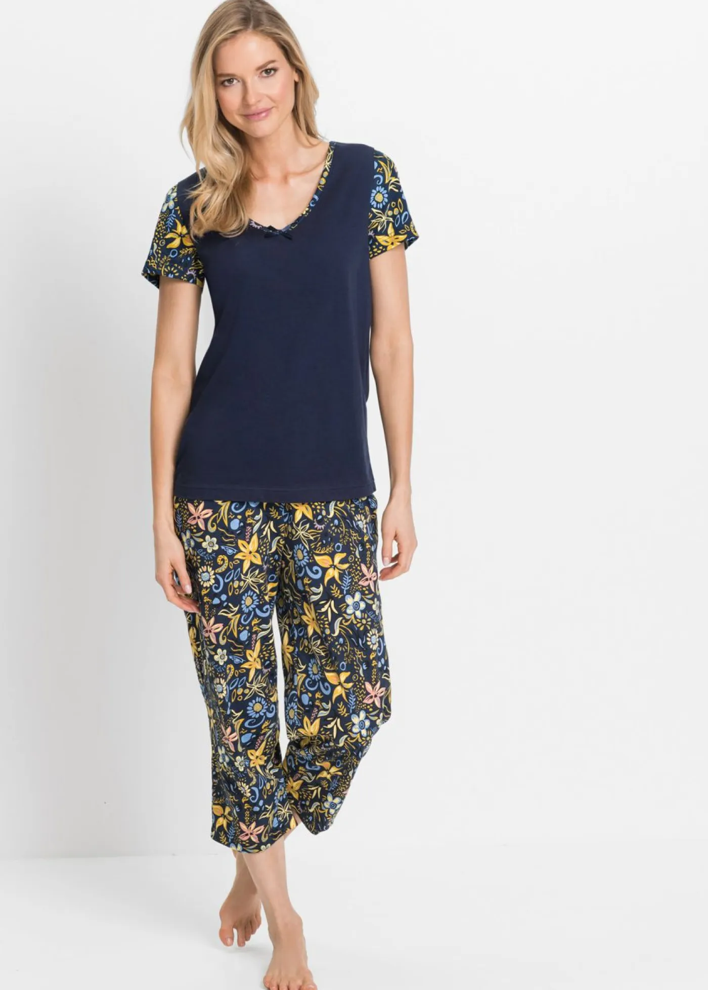 Pijama capri con mangas cortas, de algodón puro Mujer Ropa Para Dormir