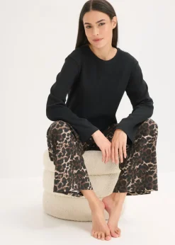 New Pijama con camiseta de canalé y pantalón ancho Mujer Ropa Para Dormir