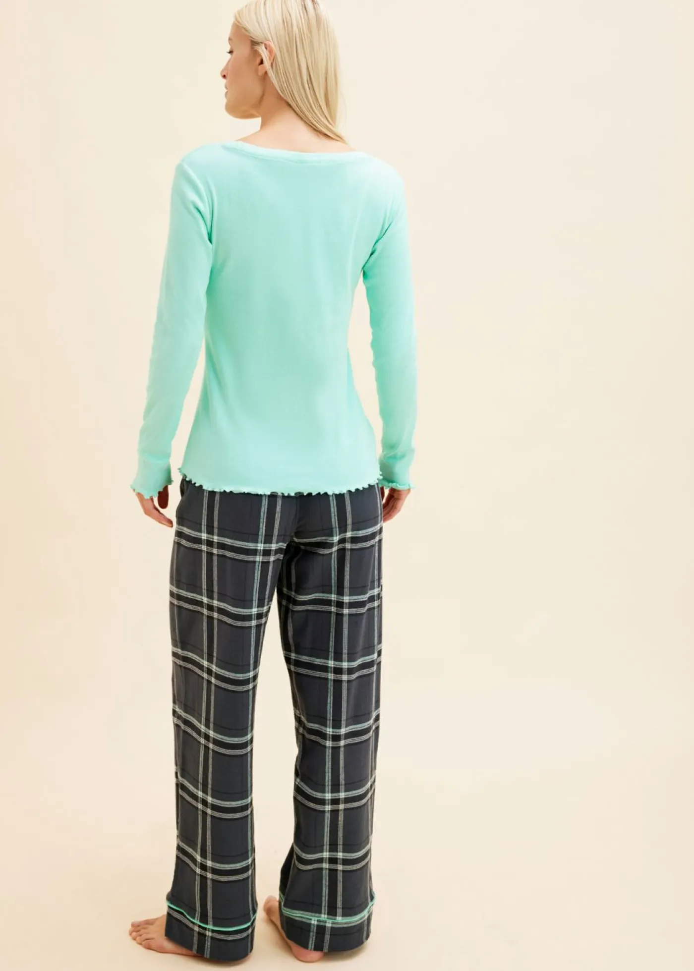 Discount Pijama con camiseta de canalé y pantalón de franela Mujer Ropa Para Dormir