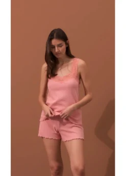 Pijama corto con delicado ribete de encaje Mujer Ropa Para Dormir