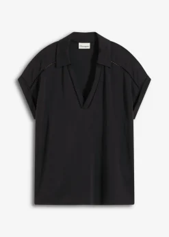 Sale Polo de piqué de viscosa con inserto de encaje Mujer Camisetas