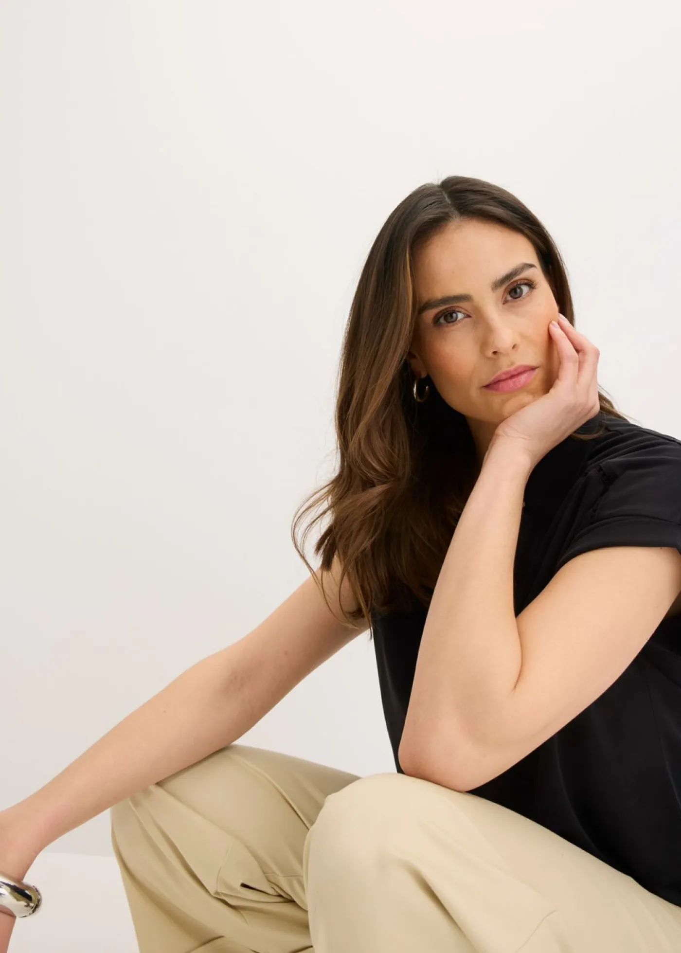 Sale Polo de piqué de viscosa con inserto de encaje Mujer Camisetas