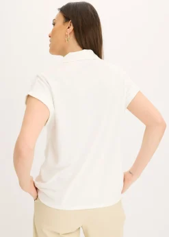 Hot Polo de piqué de viscosa con inserto de encaje Mujer Camisetas