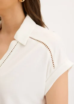 Hot Polo de piqué de viscosa con inserto de encaje Mujer Camisetas
