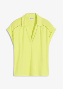 Polo de piqué de viscosa con inserto de encaje Mujer Camisetas