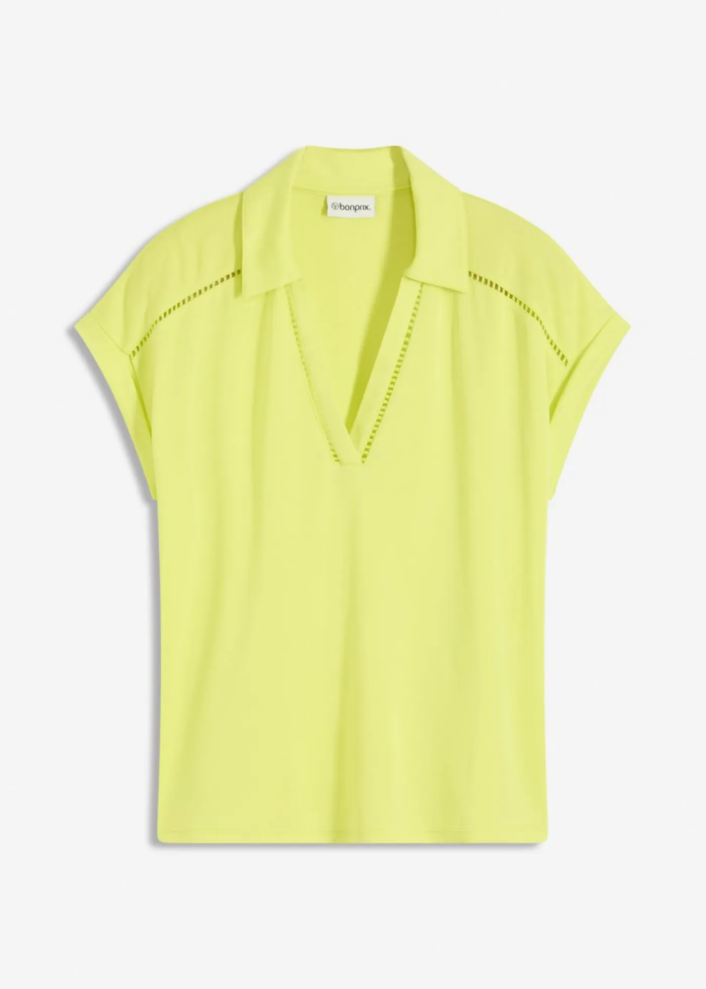 Polo de piqué de viscosa con inserto de encaje Mujer Camisetas