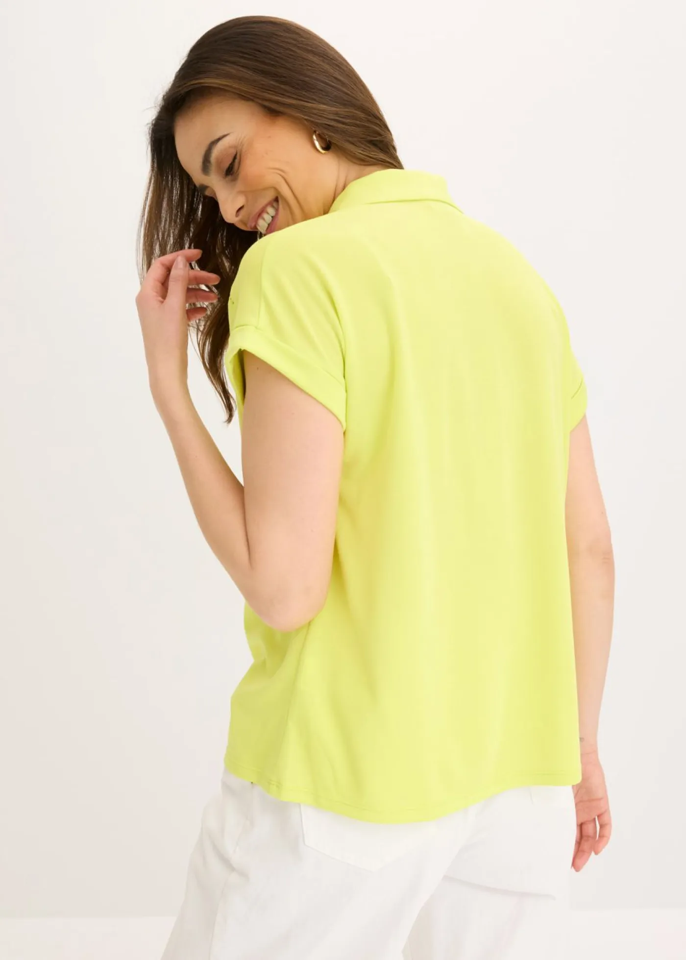 Polo de piqué de viscosa con inserto de encaje Mujer Camisetas