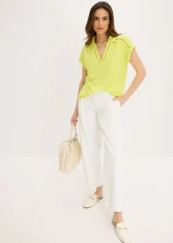 Polo de piqué de viscosa con inserto de encaje Mujer Camisetas