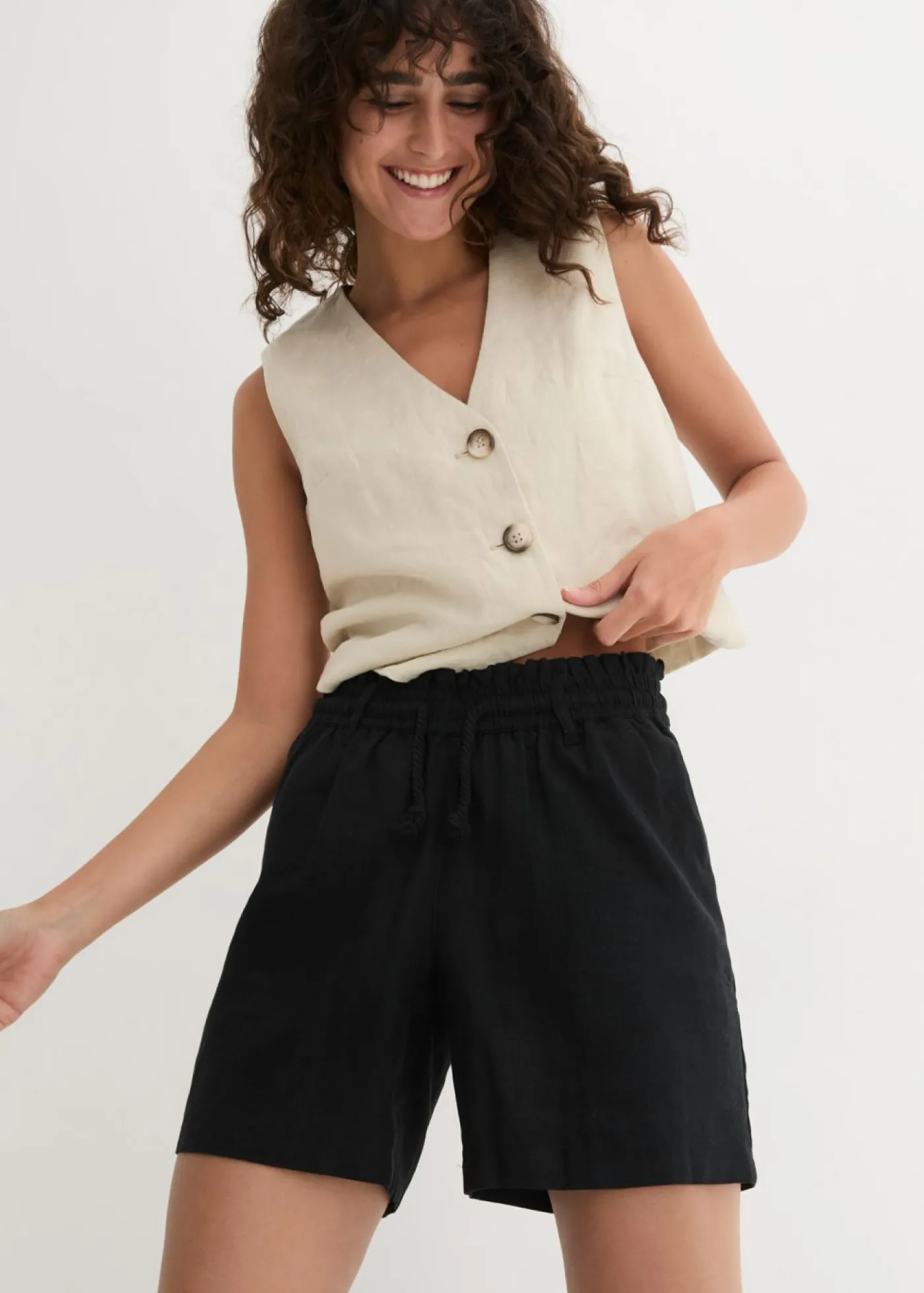 Online Shorts paperbag con lino Mujer Shorts|Pantalones