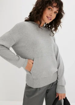 Discount Sudadera con capucha de punto y bolsillo canguro en mezcla de viscosa Mujer Jerséis|Ropa De Punto