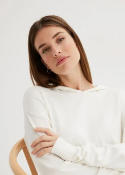 New Sudadera con capucha de punto y bolsillo canguro en mezcla de viscosa Mujer Jerséis|Ropa De Punto