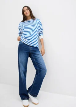 Discount Sudadera de algodón orgánico con manga larga y diseño de rayas Mujer Básicos|Ropa Cómoda