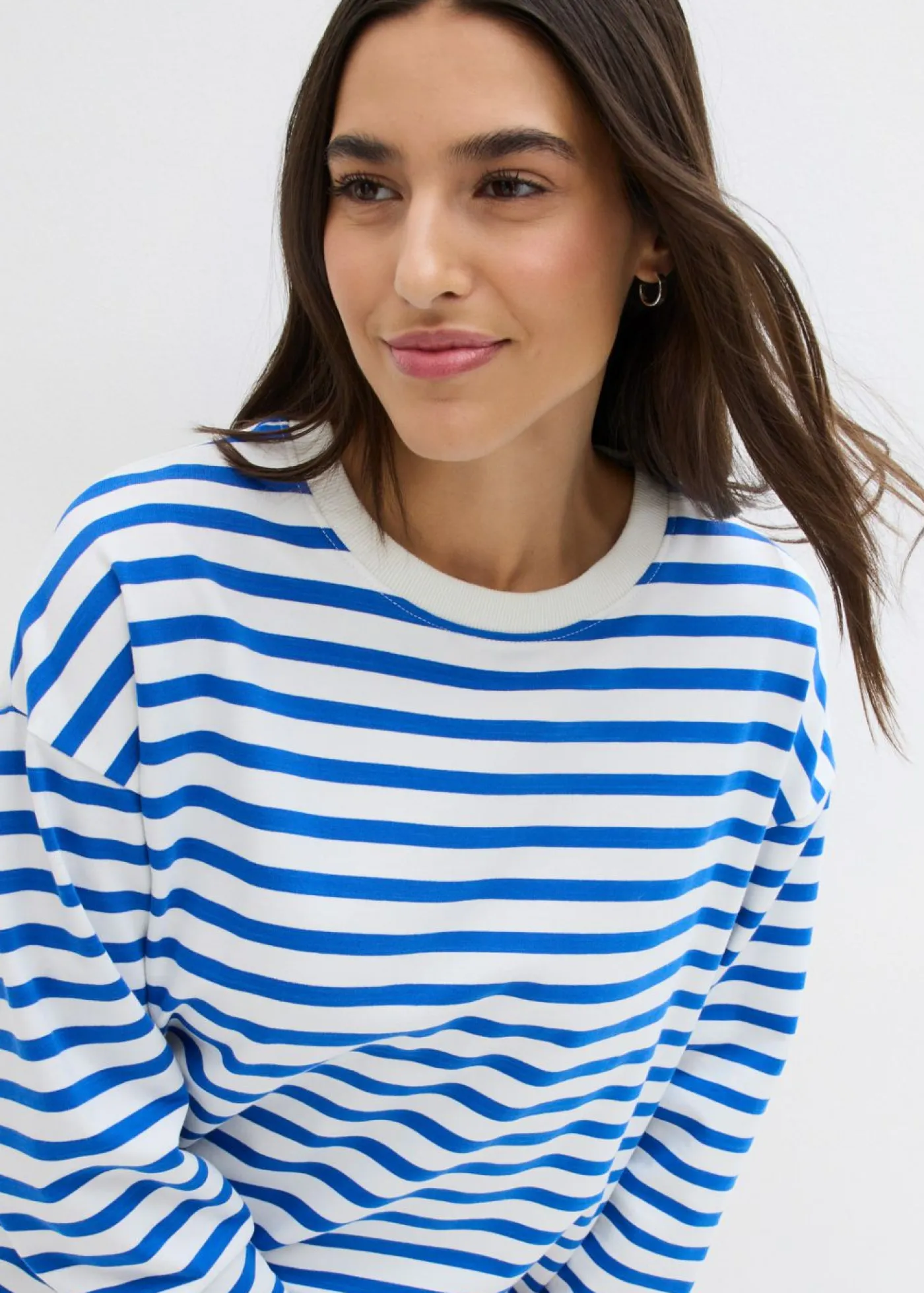Discount Sudadera de algodón orgánico con manga larga y diseño de rayas Mujer Básicos|Ropa Cómoda