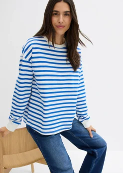 Discount Sudadera de algodón orgánico con manga larga y diseño de rayas Mujer Básicos|Ropa Cómoda