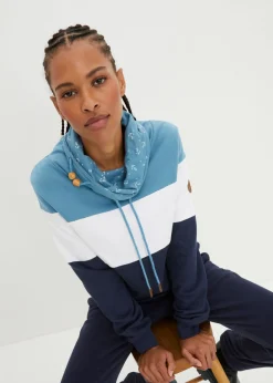 Clearance Sudadera de algodón puro con cuello estampado Mujer Ropa Cómoda