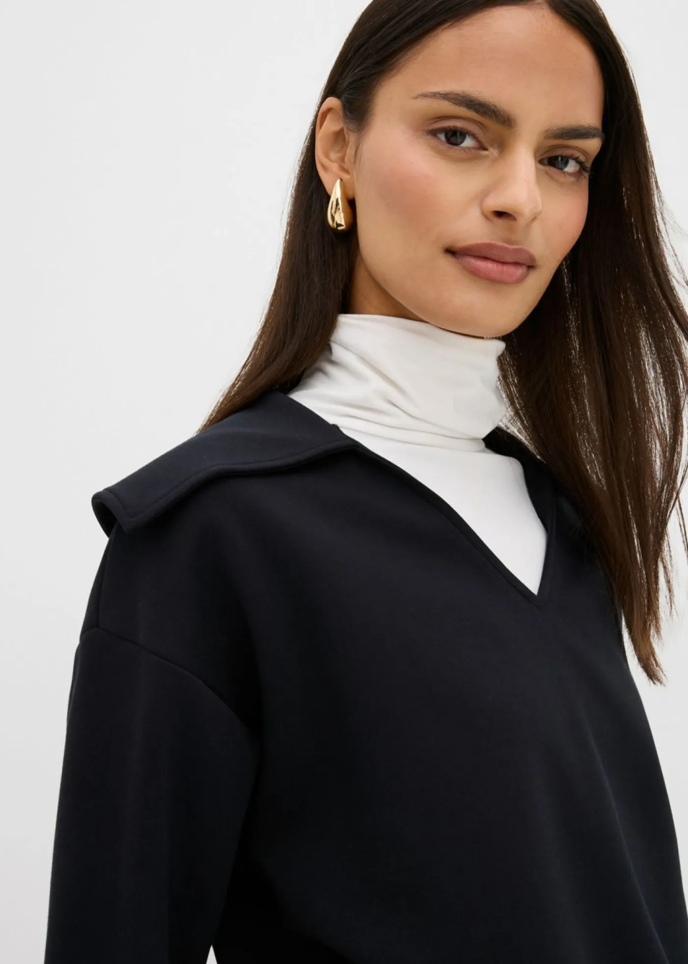 Clearance Sudadera de mezcla de viscosa con cuello ancho Mujer Esenciales
