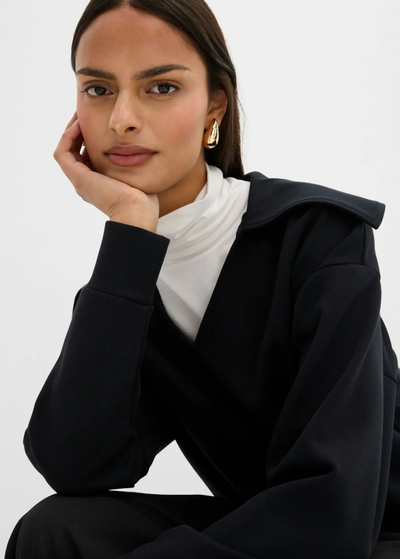 Clearance Sudadera de mezcla de viscosa con cuello ancho Mujer Esenciales