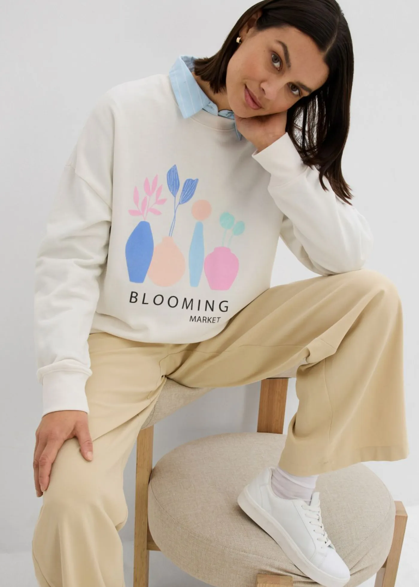 Online Sudadera holgada en mezcla de algodón Mujer Ropa Cómoda
