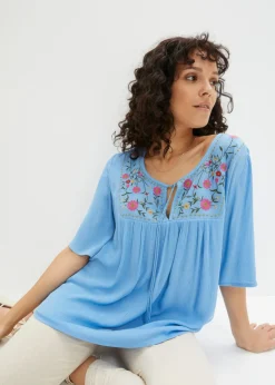 Túnica arrugada de viscosa suave Mujer Camisas Y Blusas