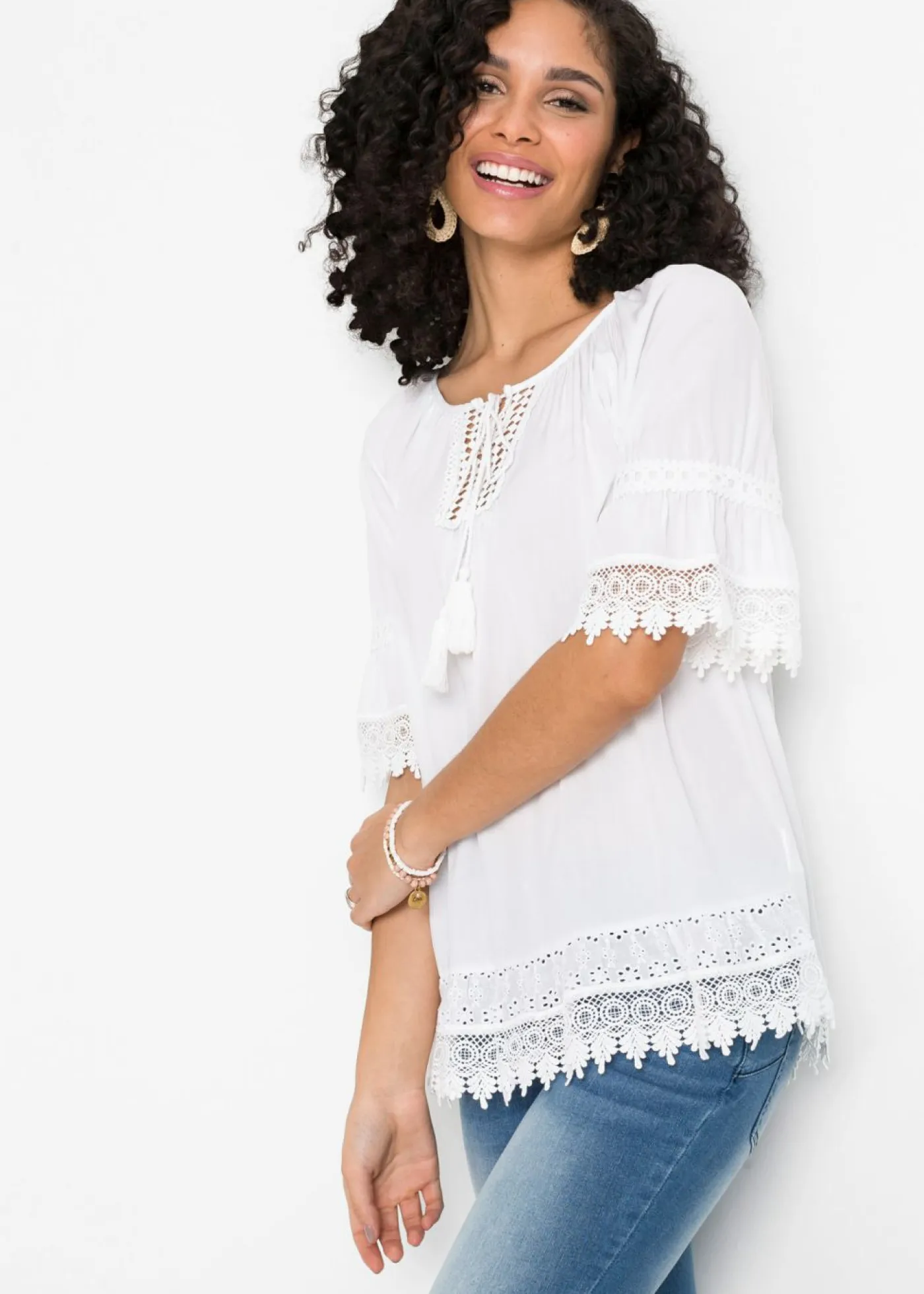 Clearance Túnica con encaje de viscosa suave Mujer Camisas Y Blusas|Novedades