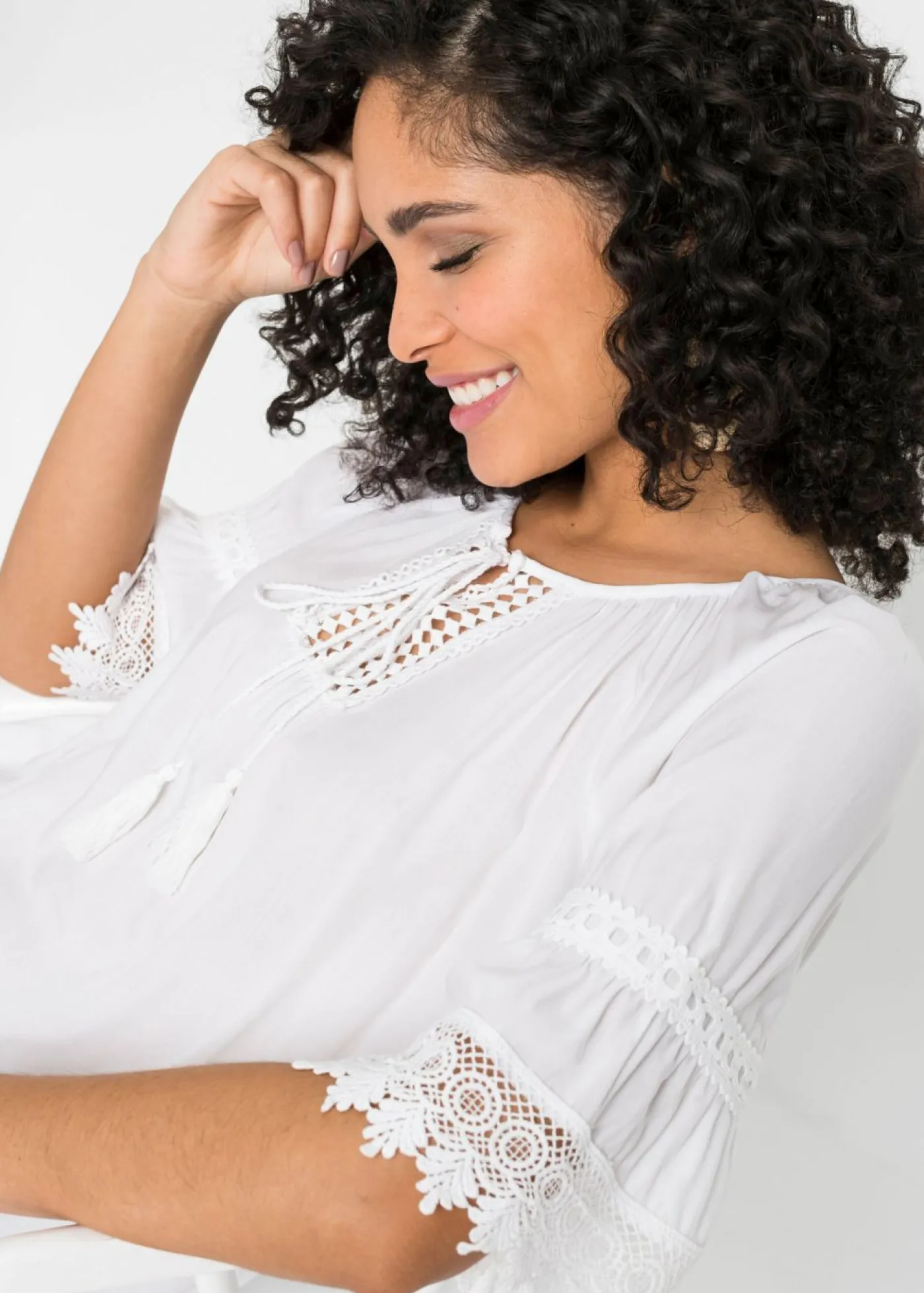 Clearance Túnica con encaje de viscosa suave Mujer Camisas Y Blusas|Novedades