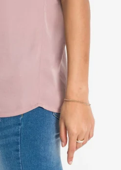 Sale Túnica holgada de satén de manga corta con hombros caídos Mujer Camisas Y Blusas