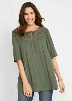 Online Túnica larga con efecto arrugado media manga Mujer Camisas Y Blusas