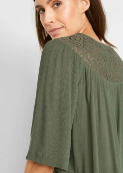 Online Túnica larga con efecto arrugado media manga Mujer Camisas Y Blusas