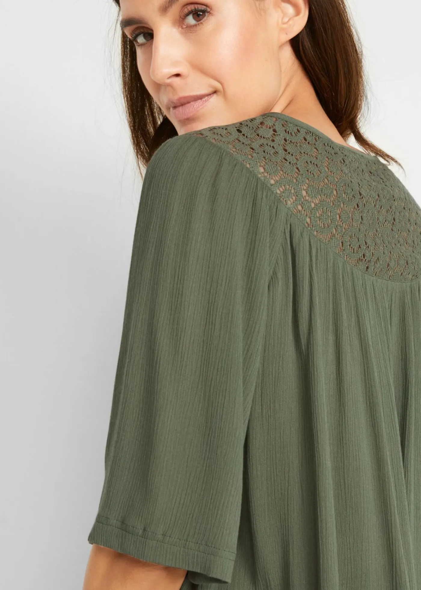 Online Túnica larga con efecto arrugado media manga Mujer Camisas Y Blusas