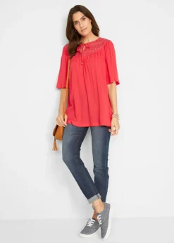 Hot Túnica larga con efecto arrugado media manga Mujer Camisas Y Blusas